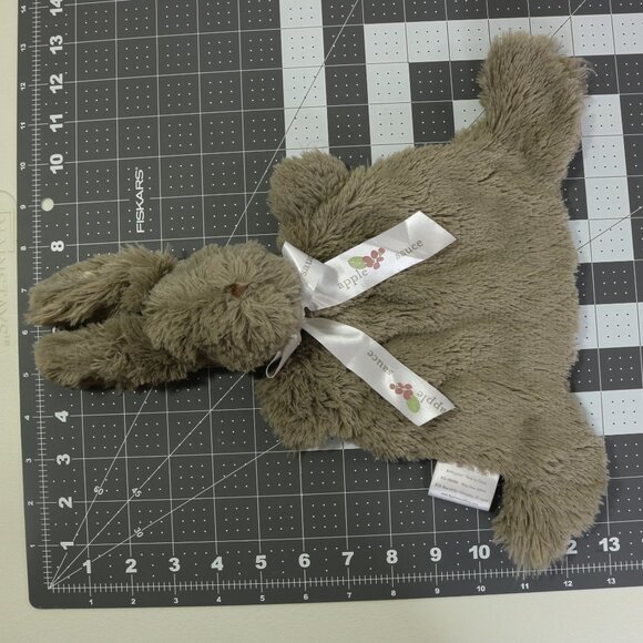 Apple Sauce Flat Nummy Gray Bunny Lovey Plush Toy Security Blanket - Picture 8 of 9